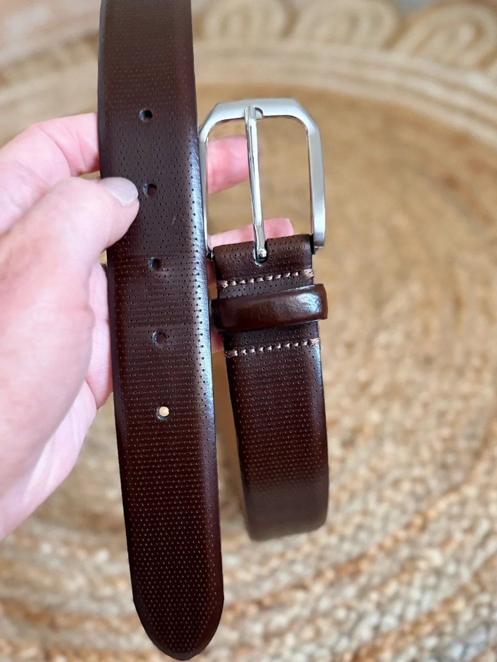 🌾 Johnston & Murphy Dark Brown Leather Belt with Silver Buckle